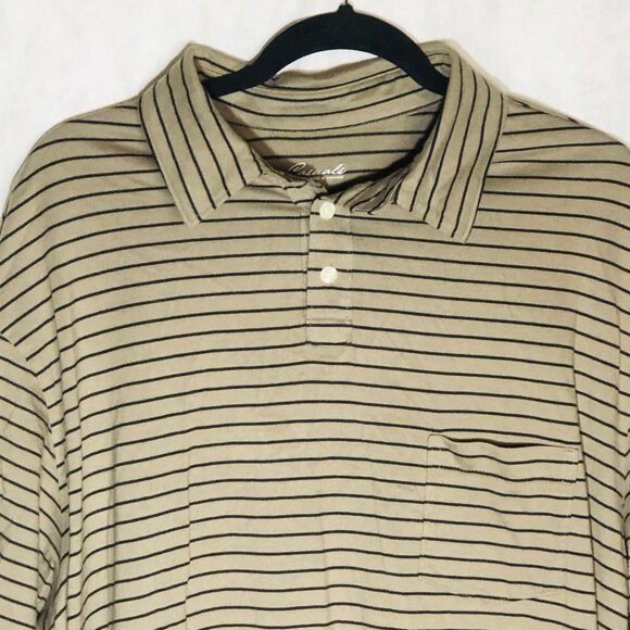 Roundtree & Yorke shirt striped brown pocket collar short sleeve cotton 2XT READ - Picture 2 of 12